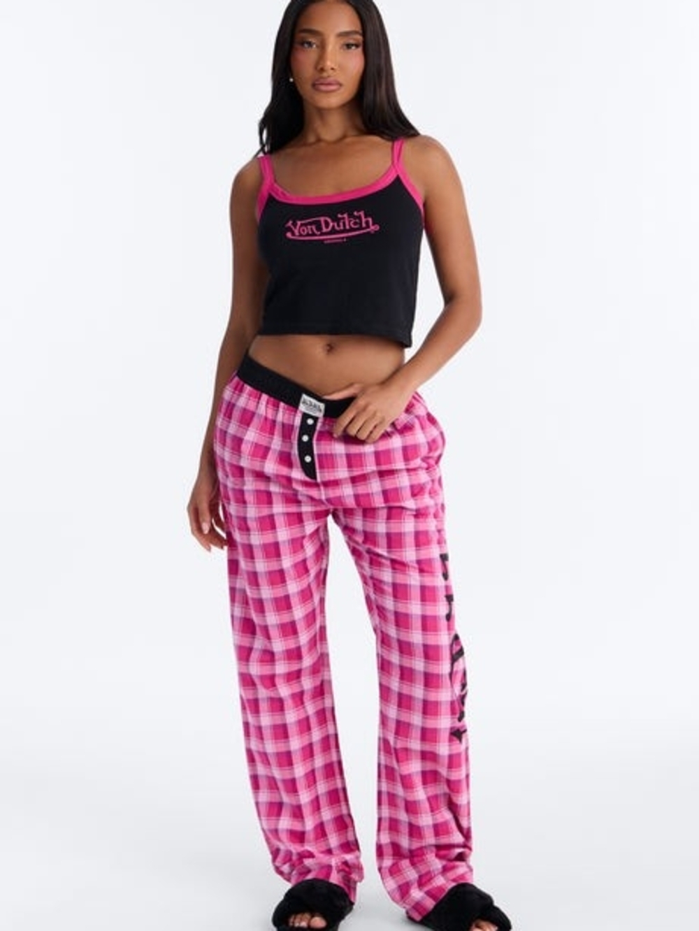 Von Dutch 2 PC Set Tank And Plaid Pajama Pants